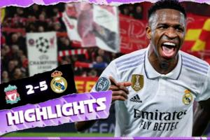 让2追5！23年欧冠，维尼修斯本泽马2射1传，皇马5-2客胜利物浦