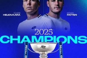 海利厄瓦拉/帕滕2-0萨利斯布里/斯库普斯基，夺得ATP年终男双冠军