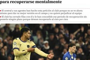 世体：阿劳霍染红后申请休假恢复心理，巴萨同意+给予无限期休假