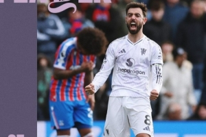 两次助攻，官方：B费当选曼联2-1逆转水晶宫队内最佳球员