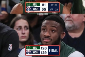 从领先16分到3分输球！雄鹿惨遭奇才翻盘 字母哥哥展现表情管理