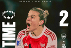 女足欧冠阿森纳2-1逆转皇马，鲁索梅开二度