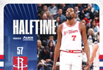 火箭半场57比68落后爵士